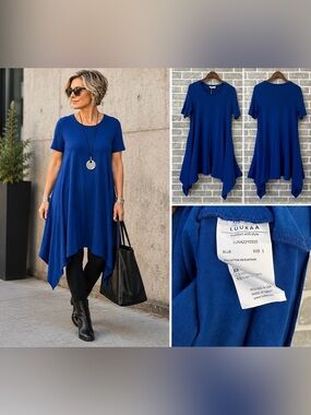 Luukaa Royal Blue Asymmetrical Hem Dress Short Sleeve Size 1 NWT
